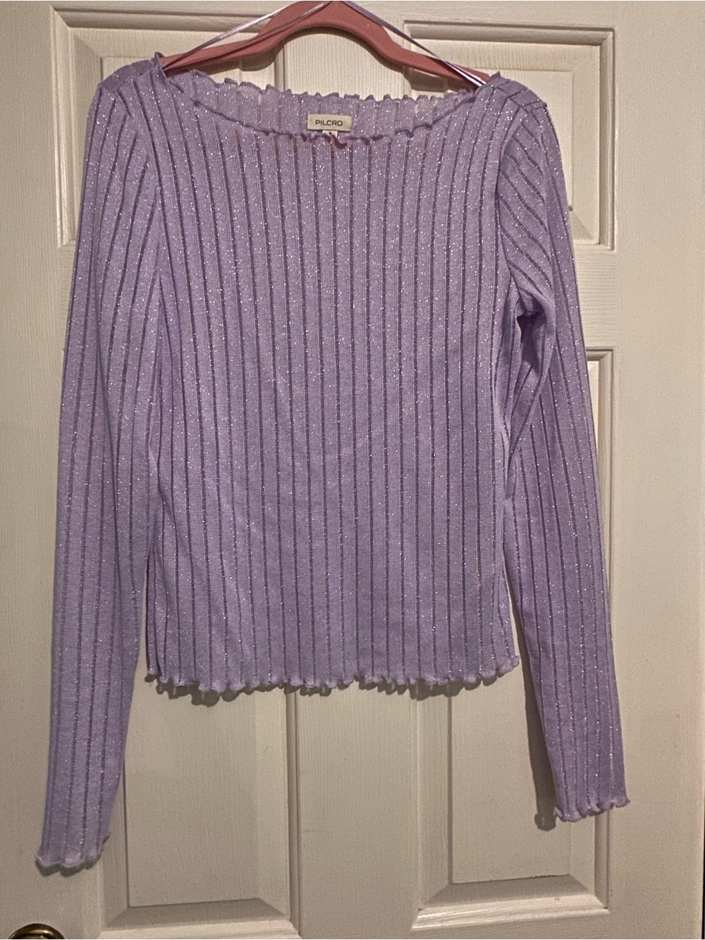 Pilcro Lavender Metallic Ribbed Long Sleeve Top